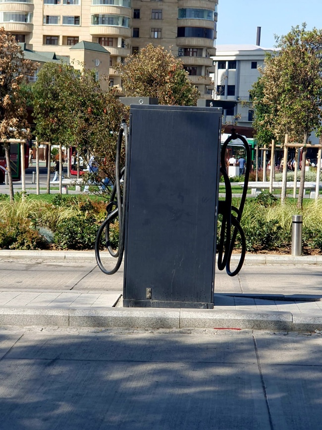 A newly erected electric charging station for buses in Baku, Azerbaijan